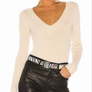 NBD Vivia sweater in ivory V-neck ribbed